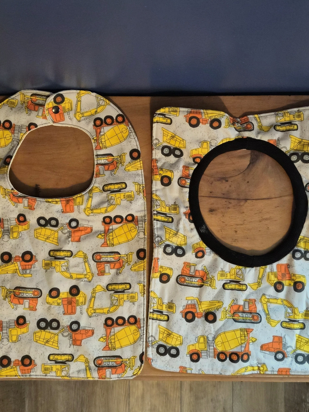 Construction Vehicle Kids Bibs in Yellow & Orange - Soft Mealtime Protection